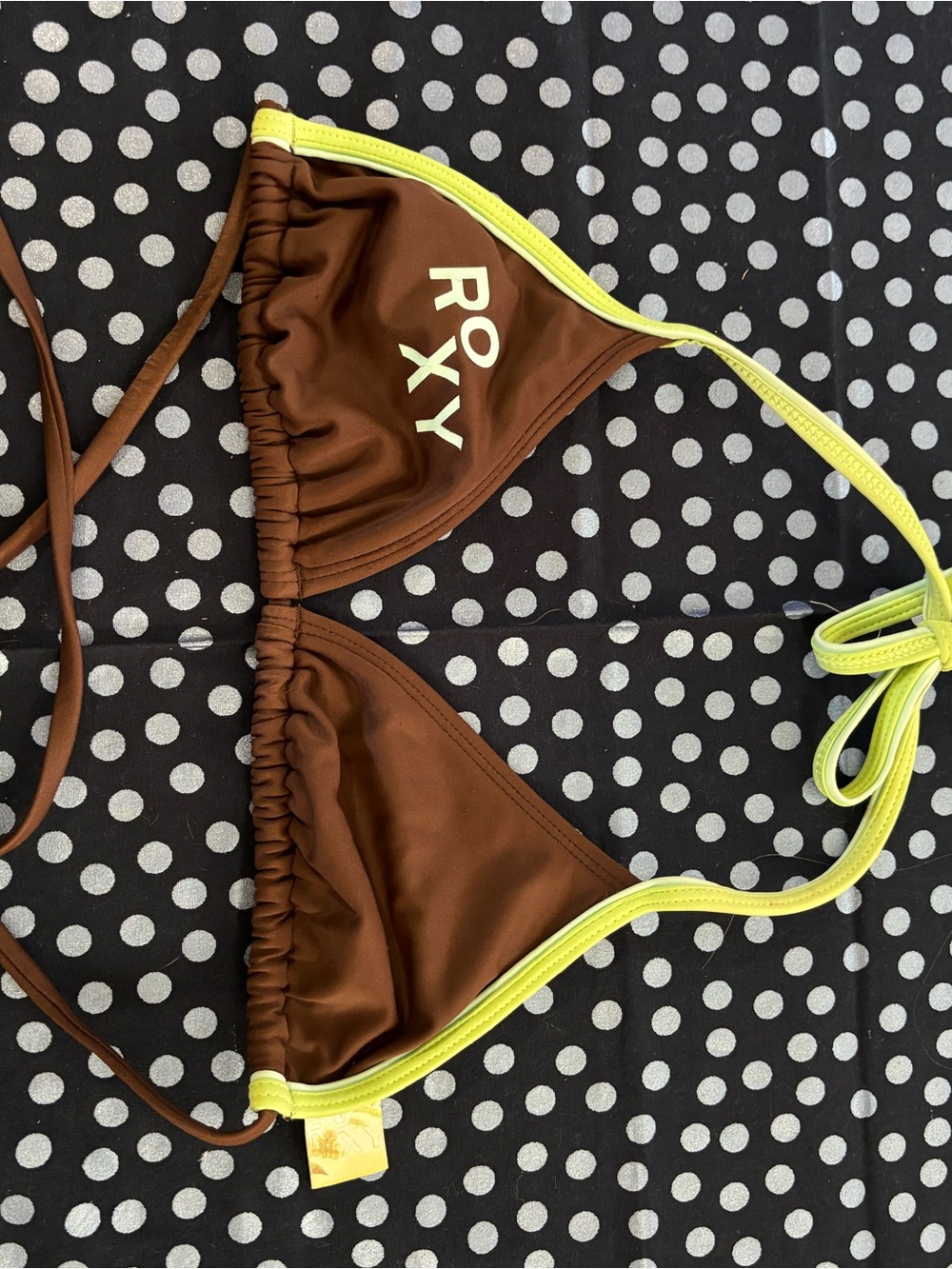 Vintage brown bikini top with lime green trim